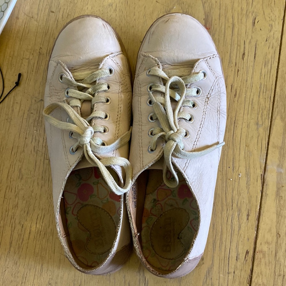 Cream and brown shoes